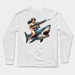 Tactical Girl and Shark Long Sleeve T-Shirt